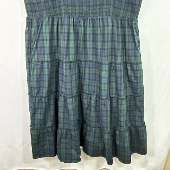 NEW Plus Size J.Crew Green Tartan Plaid Smocked Tiered Poplin Midi Dress Size 3X - Picture 8 of 11